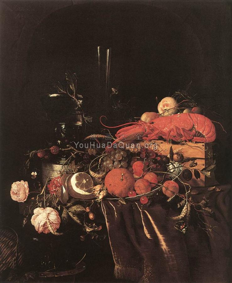 Still-Life with Fruit, Flowers, Glasses and Lobster - 让·达维德兹·德·希姆